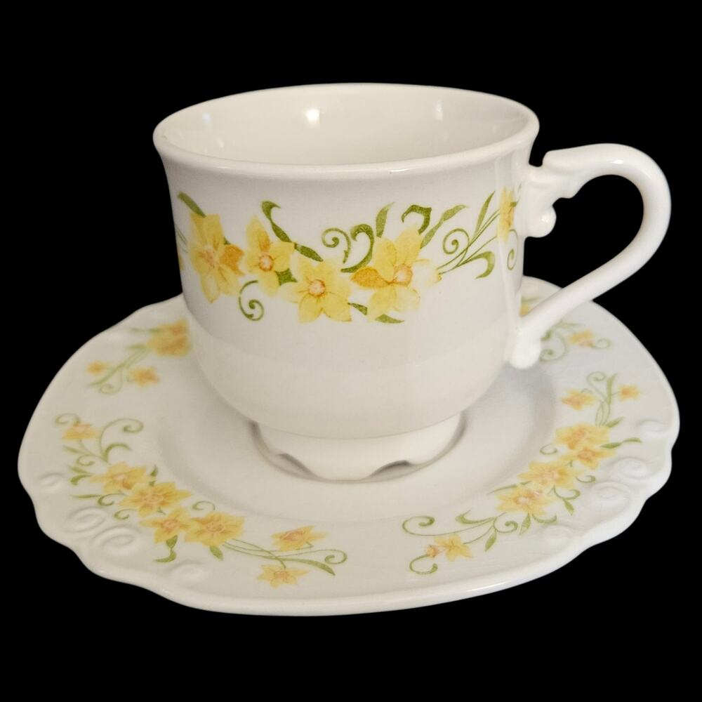 Nikko Jonquil Ironstone Cup & Saucer Sets Yellow Floral Japan Set of 2 - Picture 2 of 6